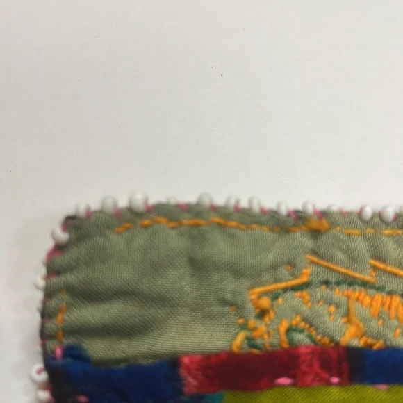 Handcrafted three trifold cotton embroidered mexican card wallet no metal - Picture 5 of 6